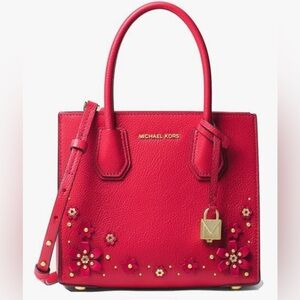 NWOT Michael Kors Deep Pink Mercer Embellished Leather 2-Way Bag